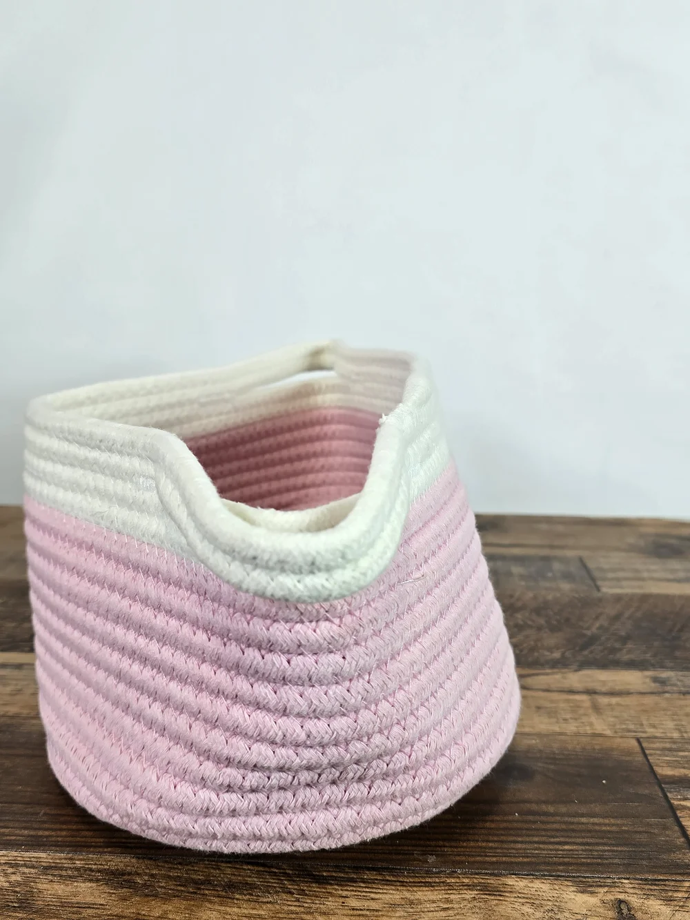 Pink and White Woven Soft Rope Basket